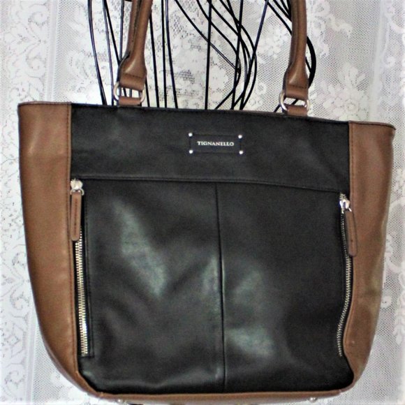 Tignanello Black and Brown Leather Tote/Shoulder Bag - Picture 1 of 8
